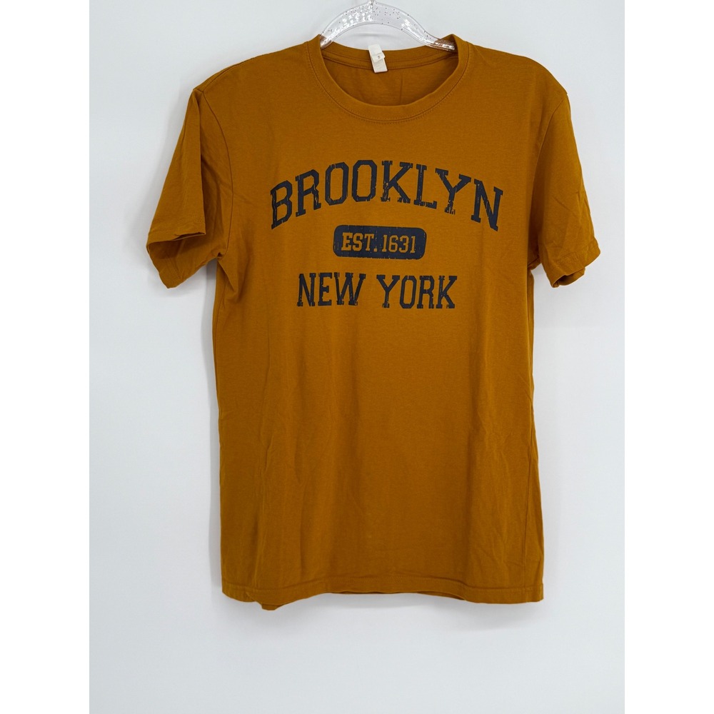 Maayer Dua Brooklyn New York Graphic T-Shirt Mustard‎ Yellow Cotton Mens Sz S